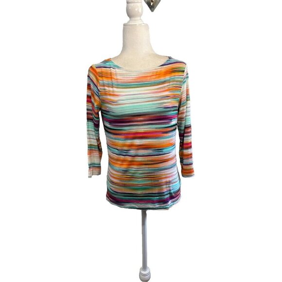 Peck And Peck Striped Rainbow Blouse Made In USA Soft Stretchy Long Sleeve - Picture 1 of 9